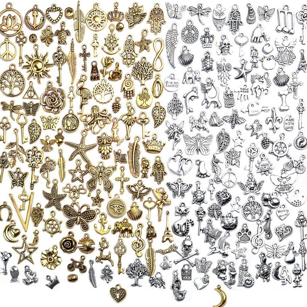 Vintage Charms Bulk,200pcs Mixed Antique Charms Tibetan Alloy Pendants for Neckl